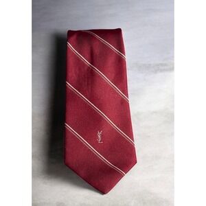 Vintage YSL Yves Saint Laurent Neck Tie Striped Maroon Burgundy Classic 54" x 3"